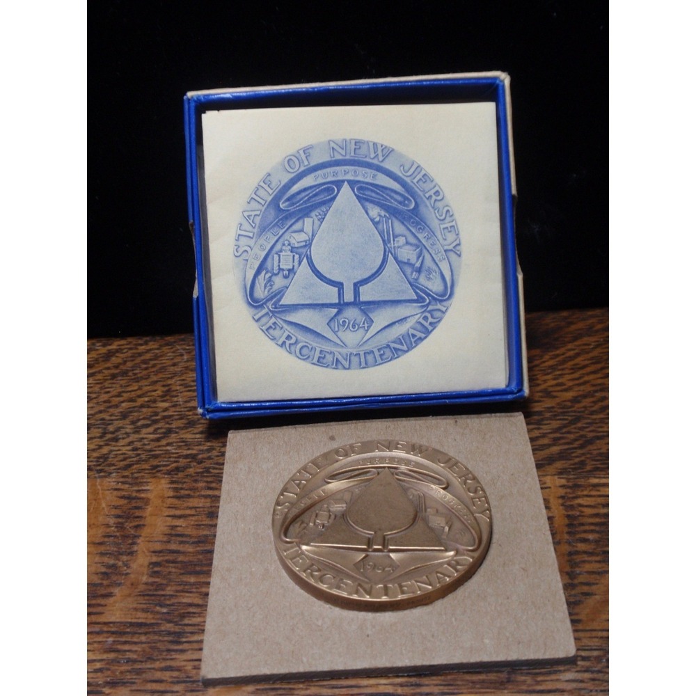 Vintage State of New Jersey Tercentenary Bronze Token Original Box 1 3/4"